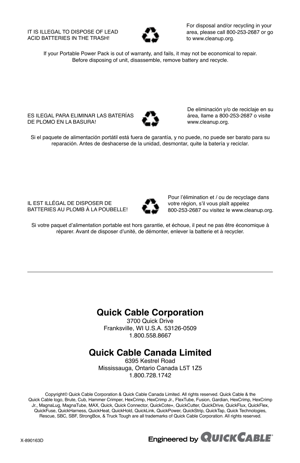 Quick cable corporation, Quick cable canada limited | Quick Cable iStart User Manual | Page 16 / 16