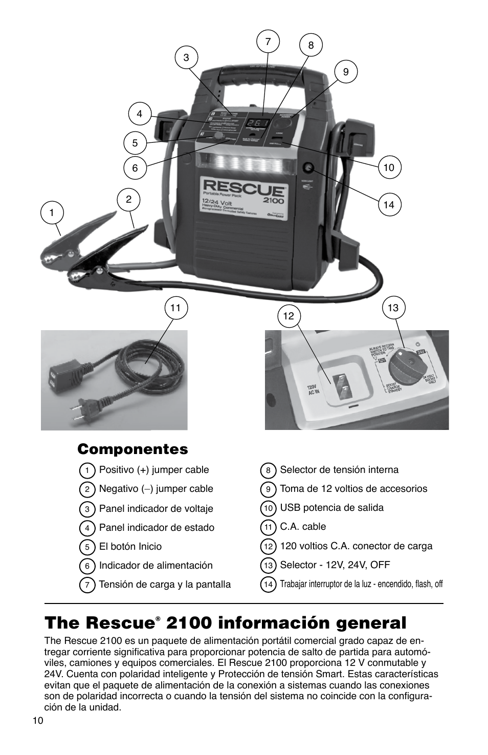 The rescue, 2100 información general, Componentes | Quick Cable 2100 User Manual | Page 10 / 20