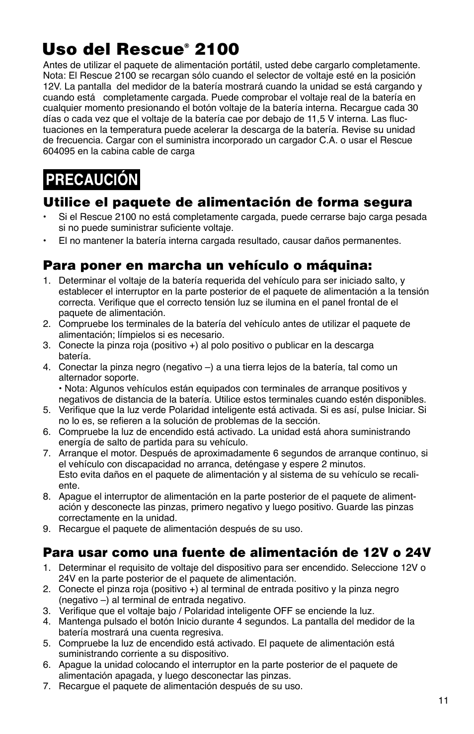 Uso del rescue | Quick Cable 2100 User Manual | Page 11 / 20