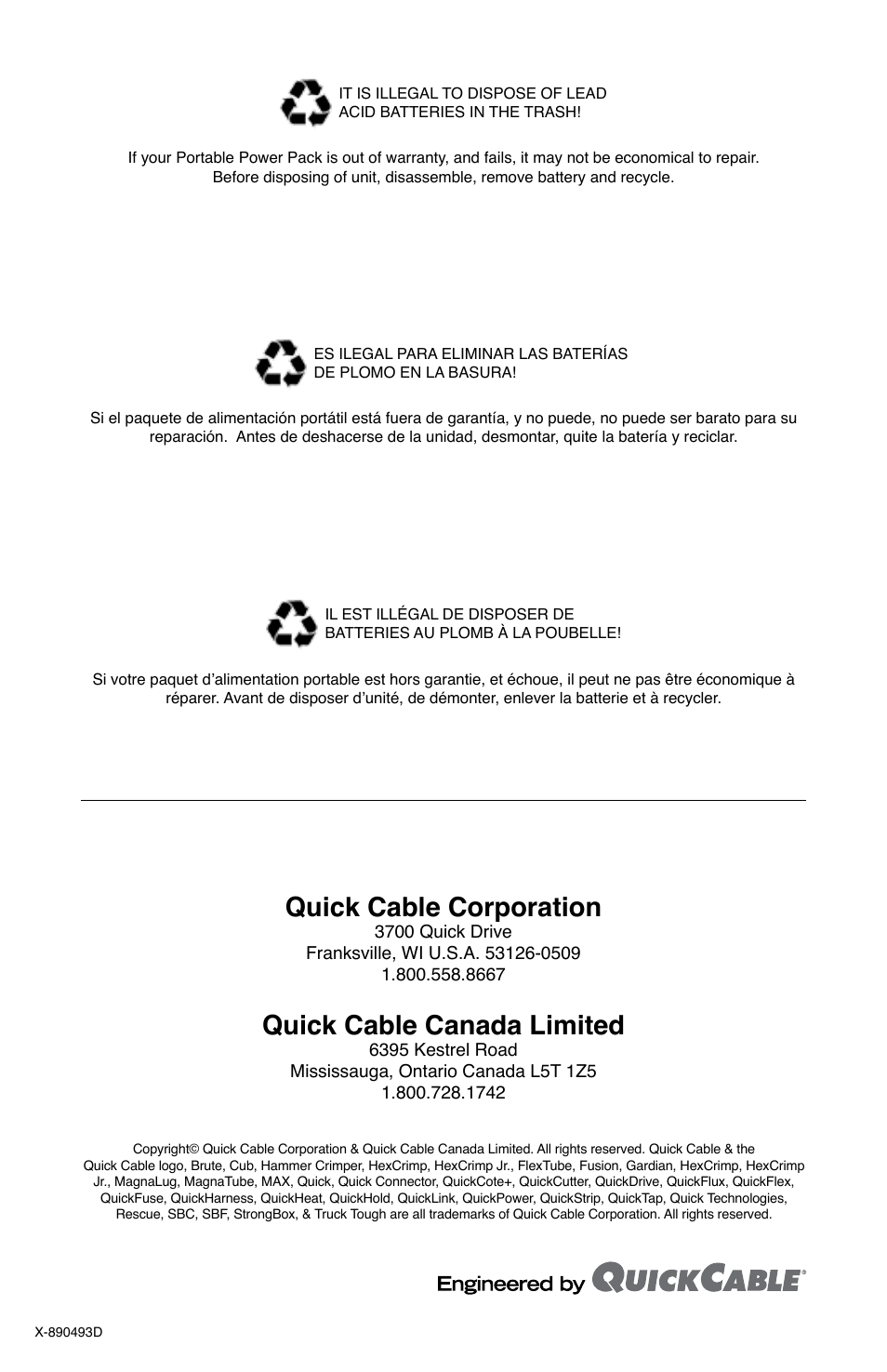 Quick cable corporation, Quick cable canada limited | Quick Cable 2100 User Manual | Page 20 / 20