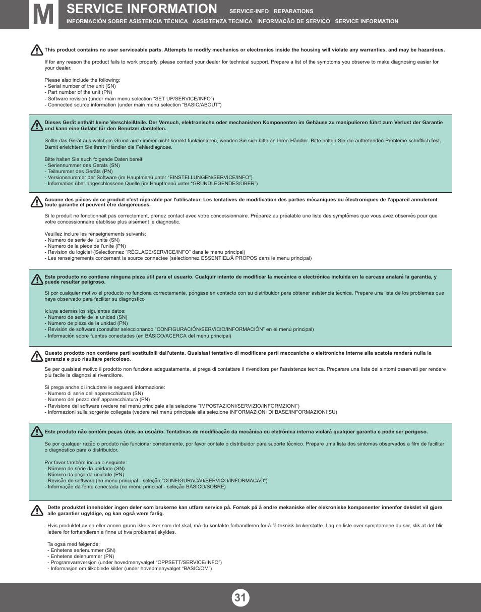 Service information | Ask Proxima ASK M3 User Manual | Page 30 / 32