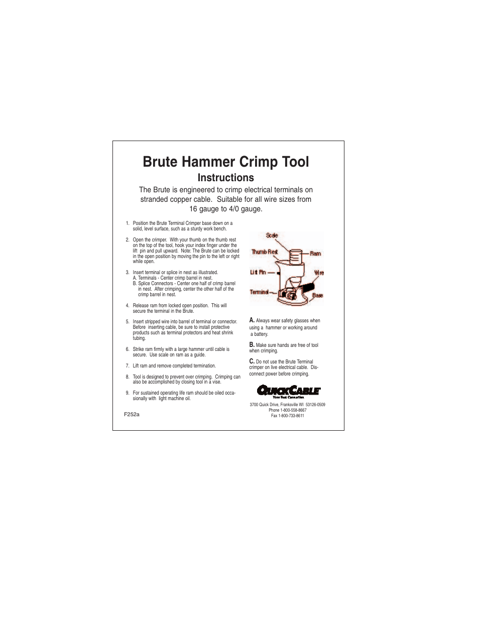 Quick Cable Brute Hammer Crimp Tool User Manual | 1 page