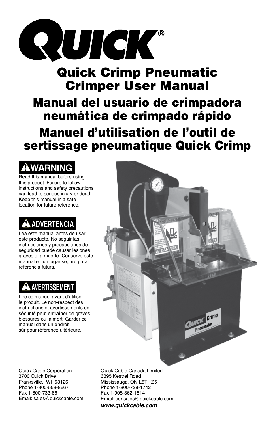 Quick Cable Quick Crimp Pneumatic Crimper User Manual | 20 pages