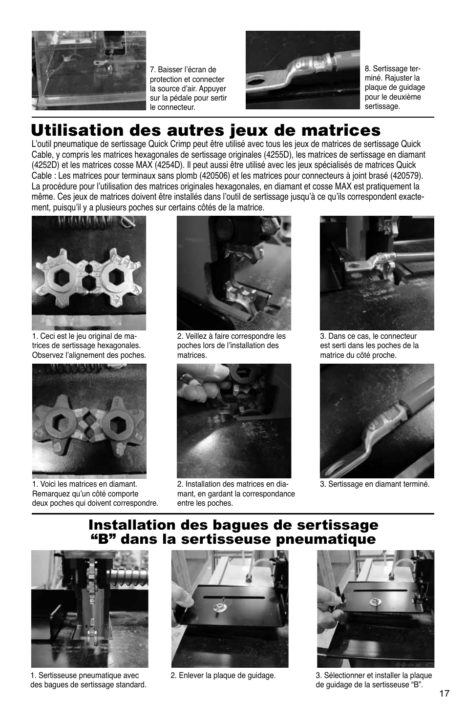 Utilisation des autres jeux de matrices | Quick Cable Quick Crimp Pneumatic Crimper User Manual | Page 17 / 20