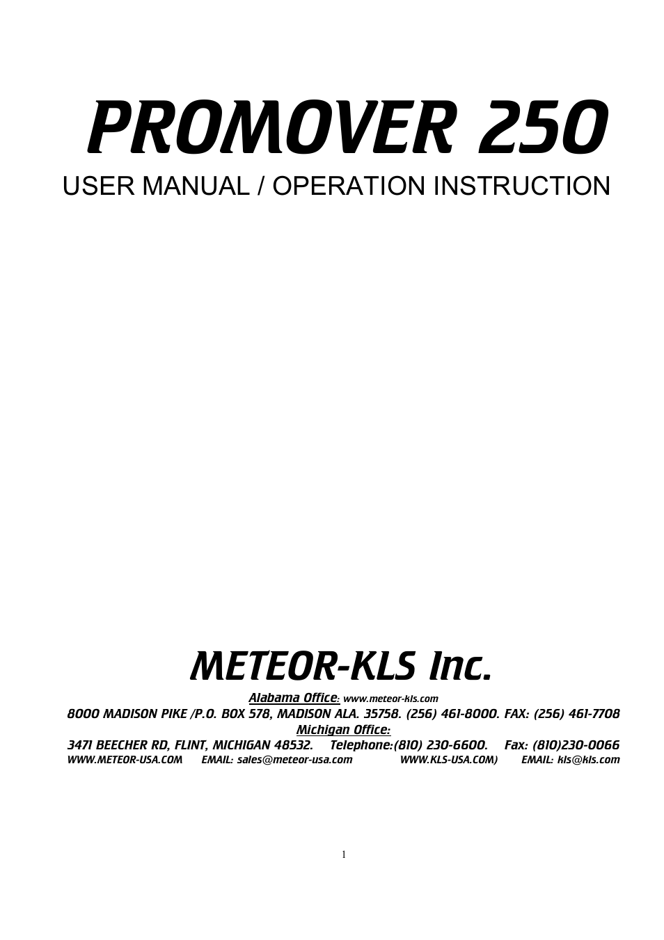 Meteor ProMover 250 User Manual | 12 pages