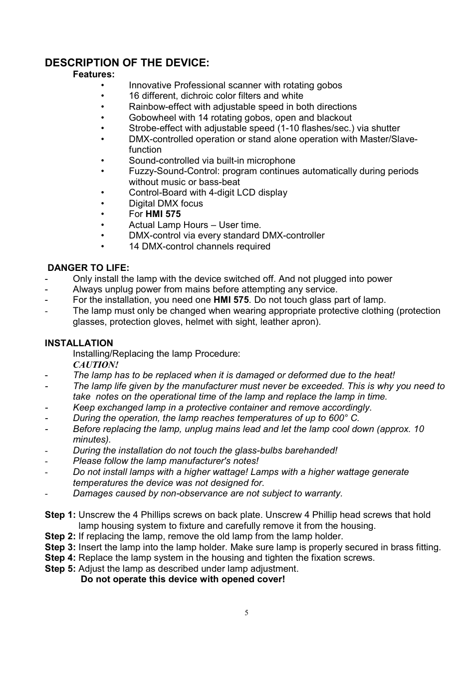 Meteor ProMover 575 User Manual | Page 5 / 12