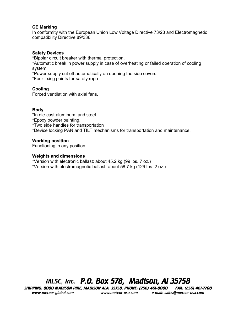 Mlsc, inc | Meteor ProMover 1200 CYM User Manual | Page 8 / 8