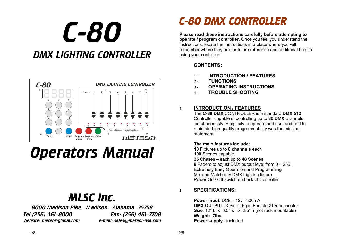 Meteor C-80 DMX Controller User Manual | 4 pages
