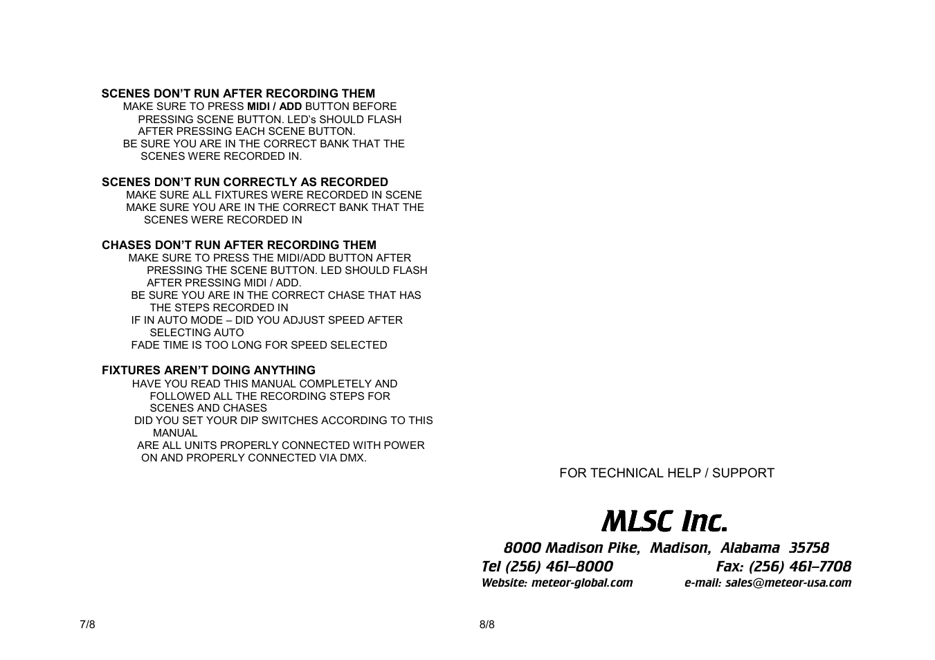 Mlsc inc | Meteor C-80 DMX Controller User Manual | Page 4 / 4