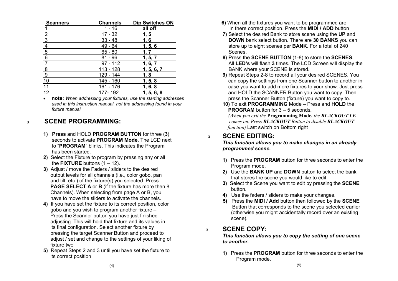 Scene programming, Scene editing, Scene copy | Meteor C192 Controller User Manual | Page 3 / 7