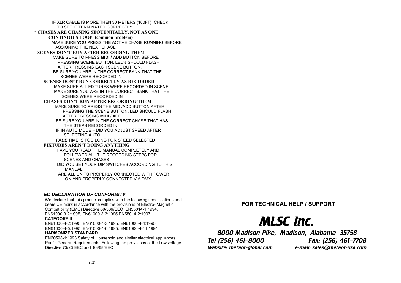Mlsc inc | Meteor C192 Controller User Manual | Page 7 / 7