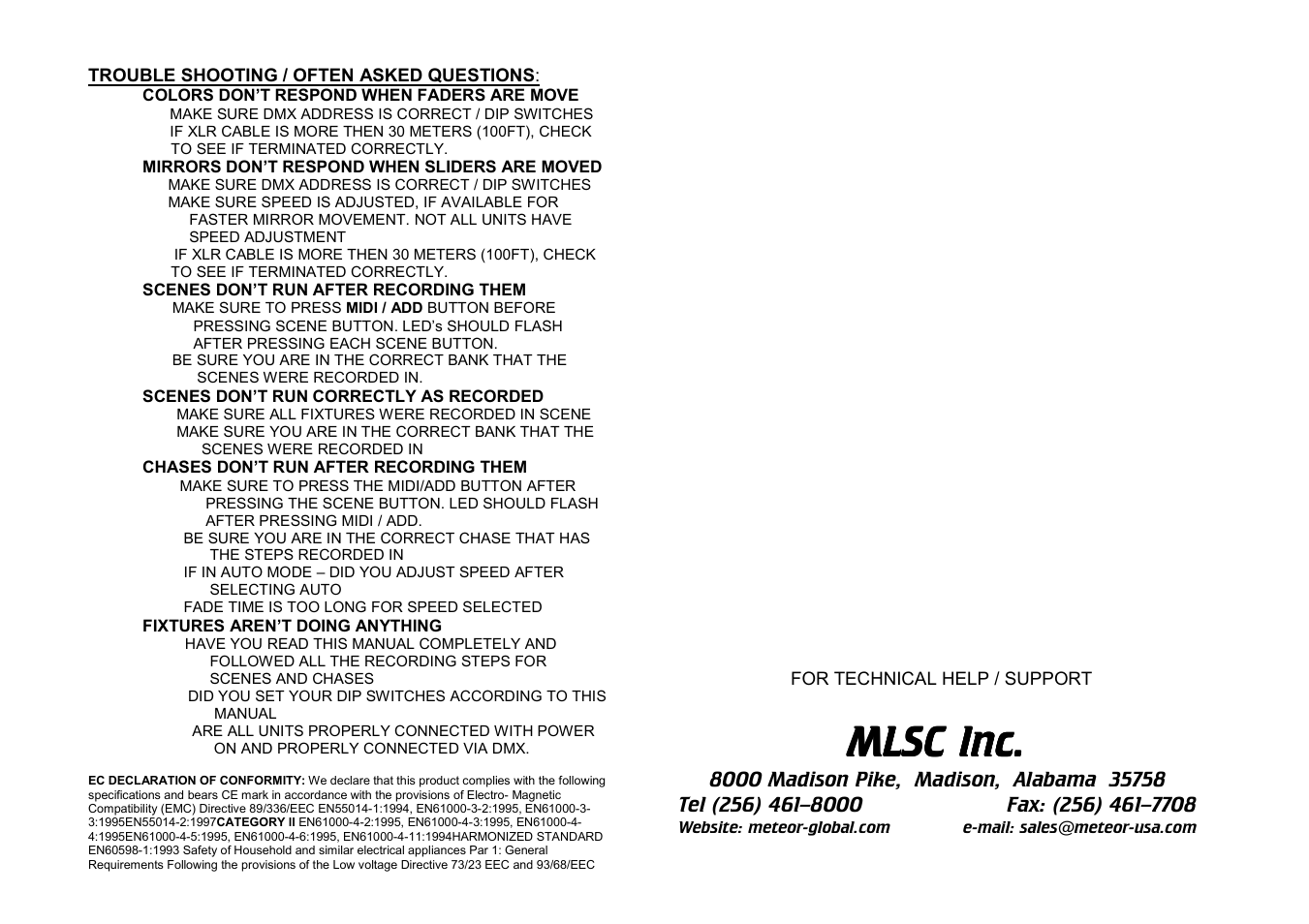 Mlsc inc | Meteor C240 F Controller User Manual | Page 7 / 7