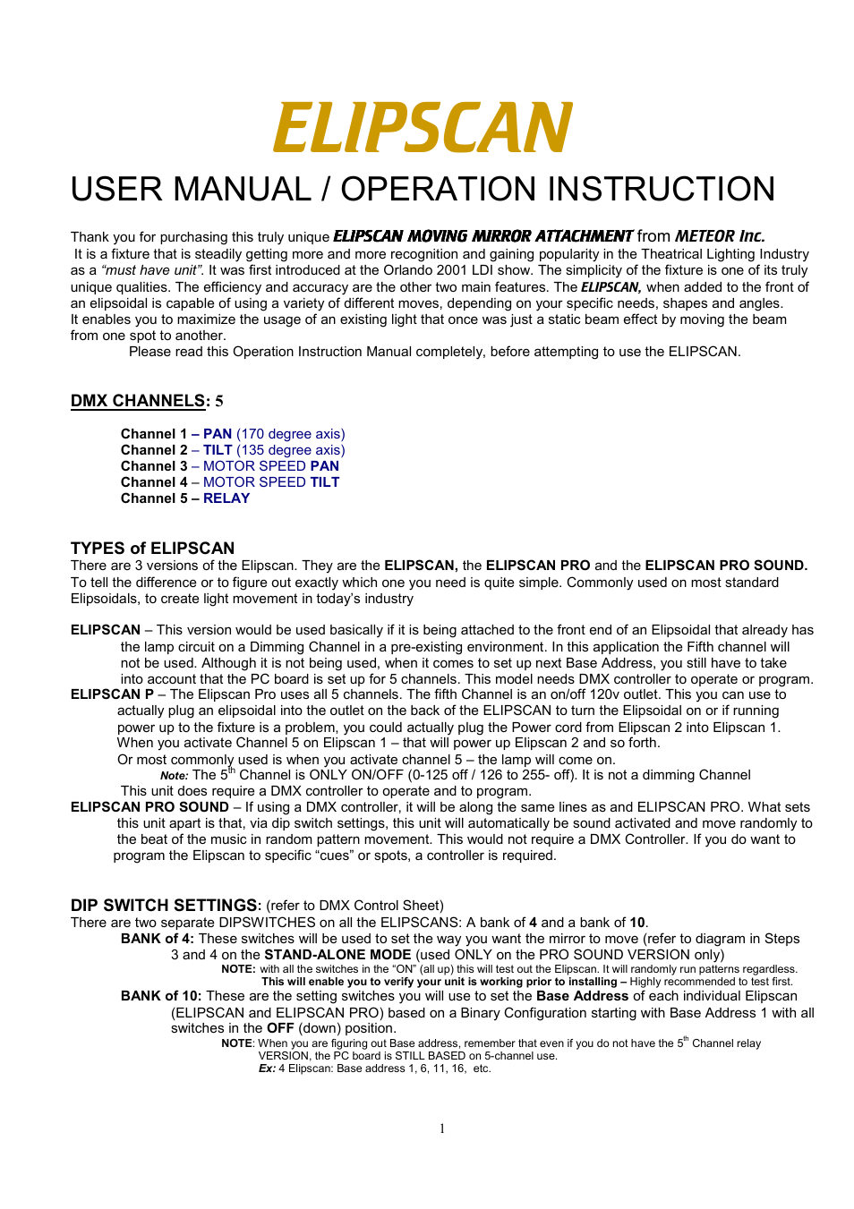 Meteor Elipscan User Manual | 4 pages