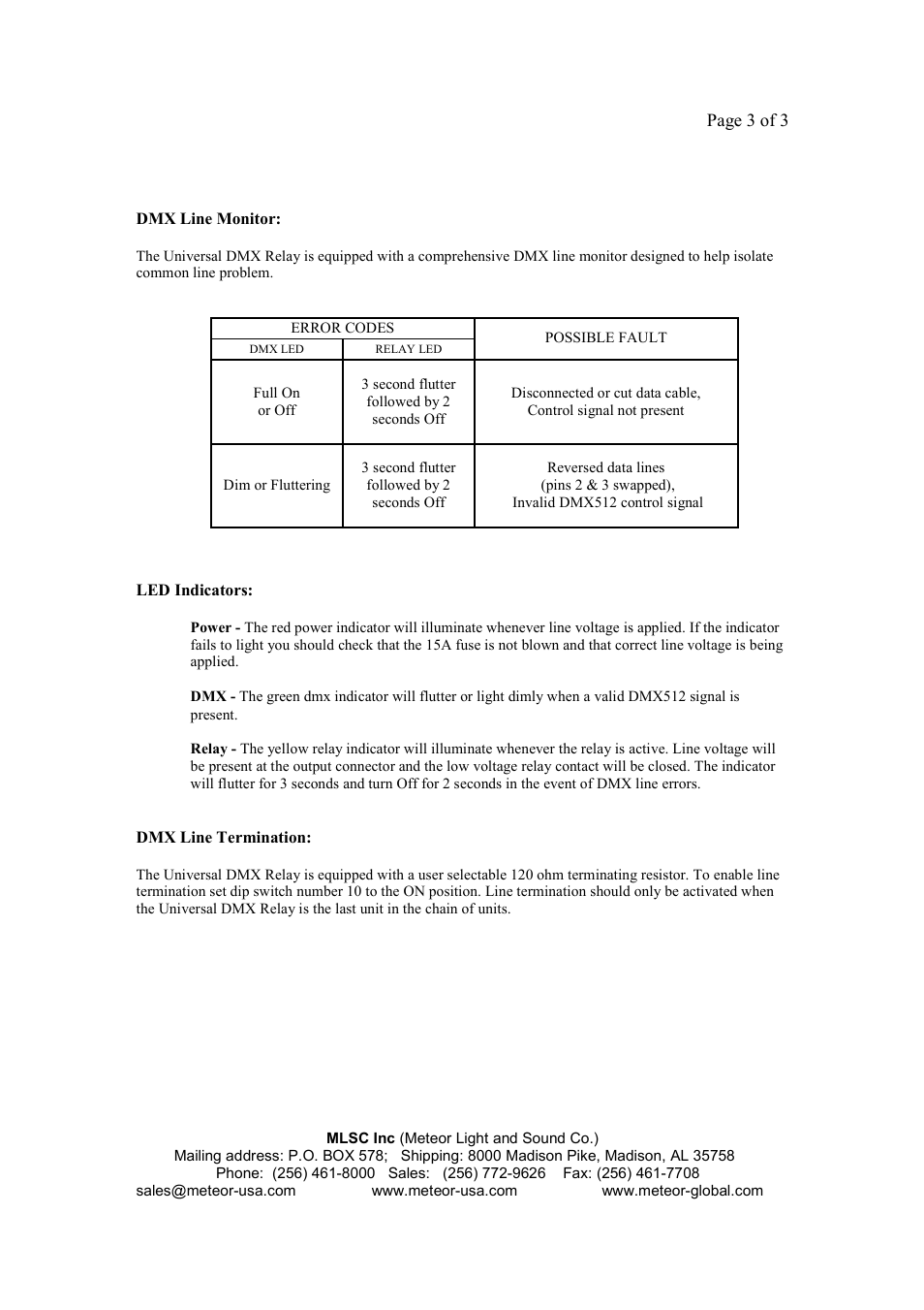 Meteor DMX Relay User Manual | Page 3 / 3