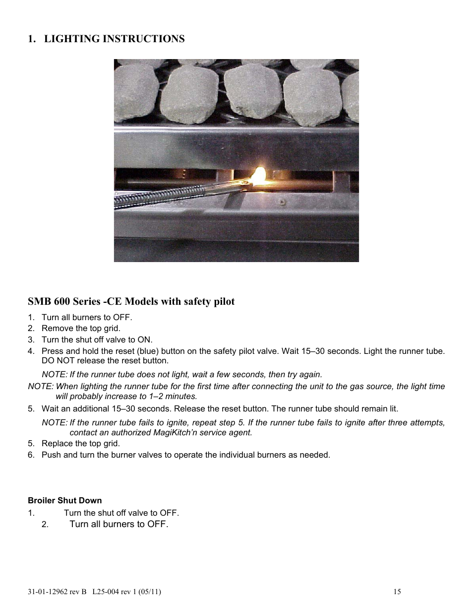 Lighting instructions, Smb 600 series -ce models with safety pilot | Magikitch'n FM User Manual | Page 19 / 23