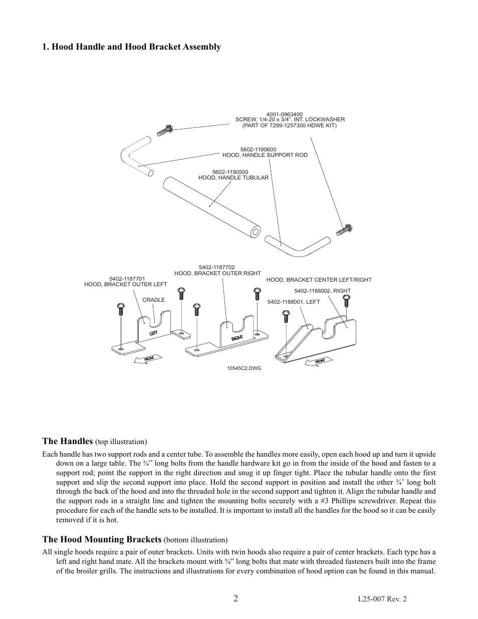 Hood handle and hood bracket assembly the handles, The hood mounting brackets | Magikitch'n CG User Manual | Page 4 / 16