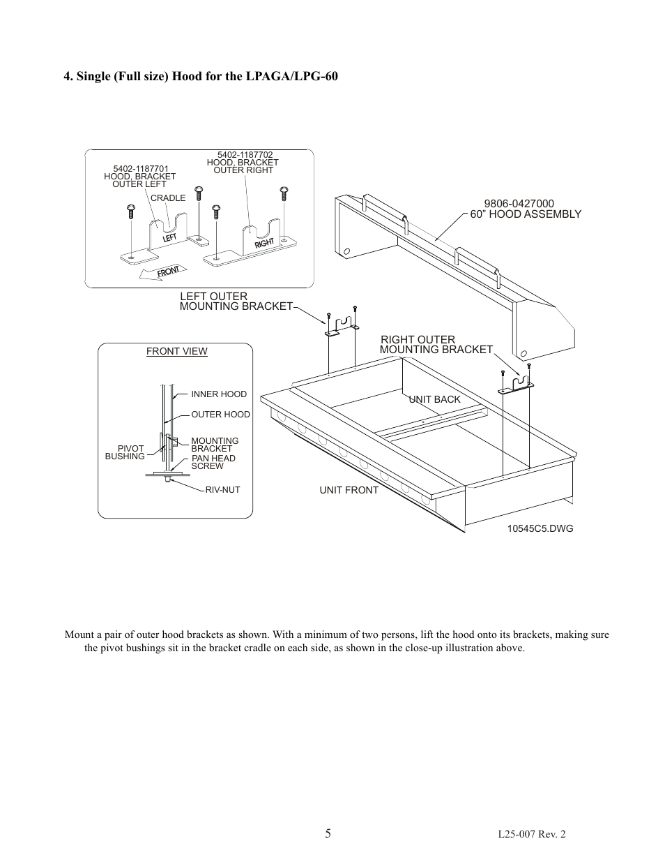 Single (full size) hood for the lpaga/lpg-60 | Magikitch'n CG User Manual | Page 7 / 16