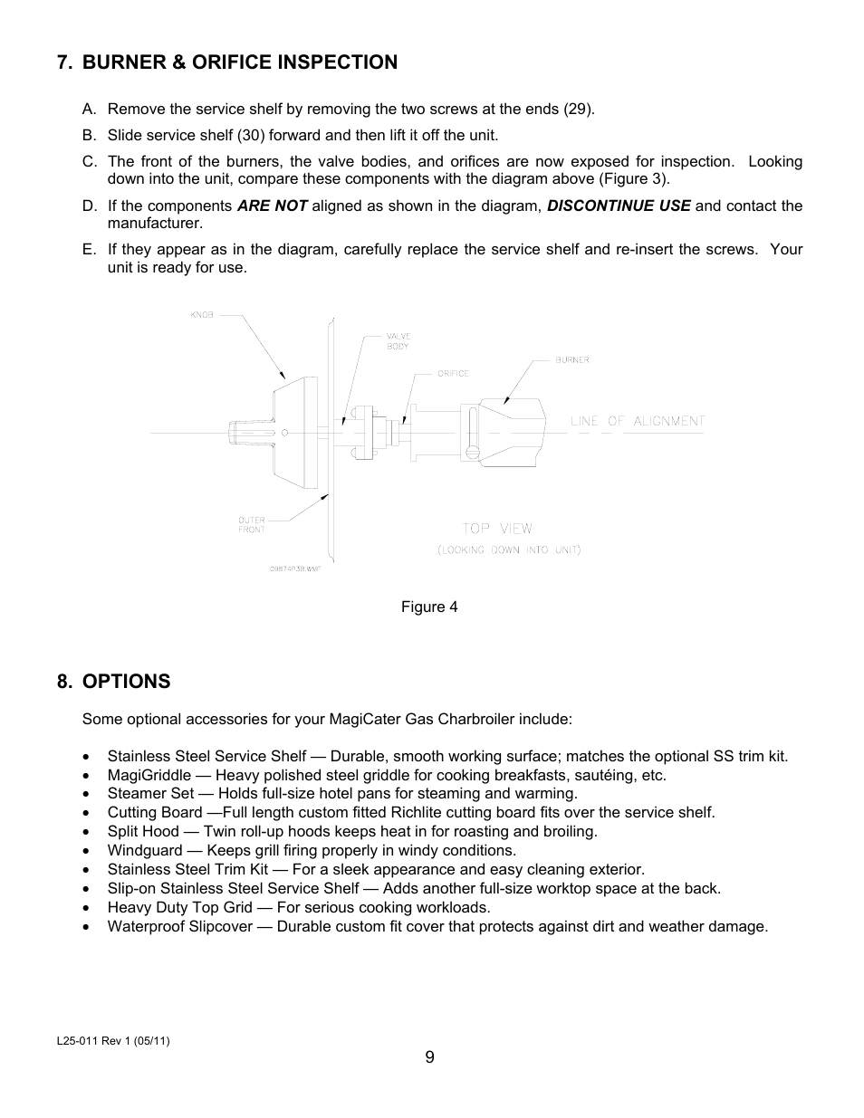 Burner & orifice inspection, Options | Magikitch'n NPG-60 User Manual | Page 11 / 12