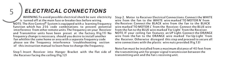 页 12, Electrical connections | Minka Group F689-WH User Manual | Page 12 / 24
