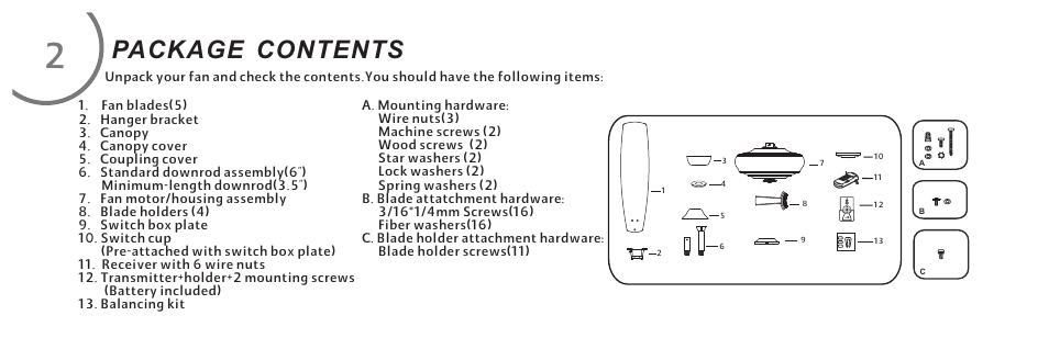 Package contents | Minka Group F689-WH User Manual | Page 8 / 24