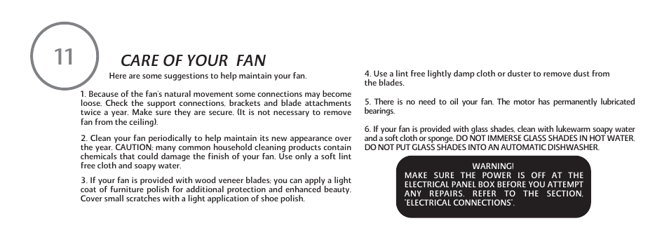 Care of your fan | Minka Group F582-ORB User Manual | Page 22 / 26