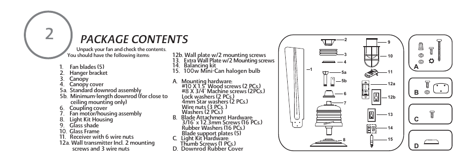 Package contents | Minka Group F582-ORB User Manual | Page 8 / 26