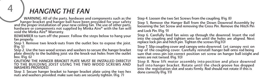 Hanging the fan | Minka Group F539-BN User Manual | Page 10 / 24