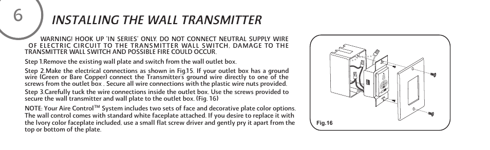 Installing the wall transmitter | Minka Group F539-BN User Manual | Page 14 / 24