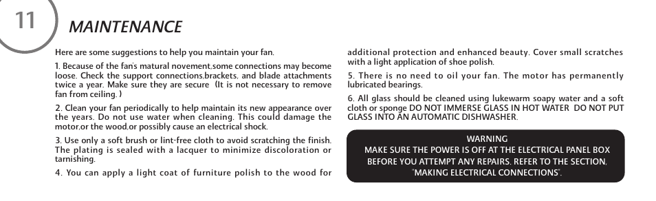 Maintenance | Minka Group F539-BN User Manual | Page 20 / 24