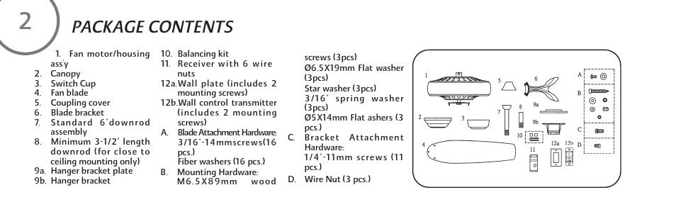 Package contents | Minka Group F539-BN User Manual | Page 8 / 24