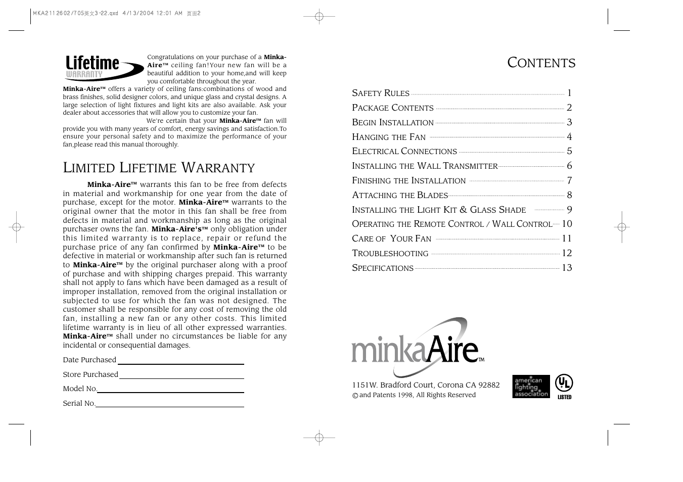 Minka Group F705-STW User Manual | Page 2 / 9