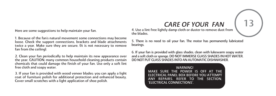 Care of your fan | Minka Group F620-DBB User Manual | Page 23 / 27