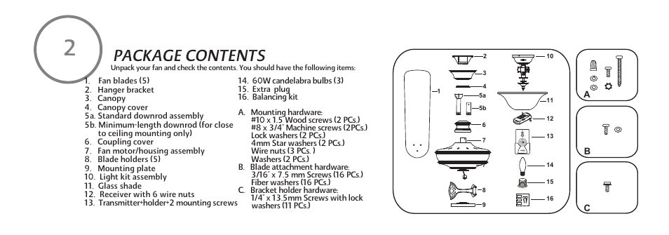 Package contents | Minka Group F620-DBB User Manual | Page 8 / 27