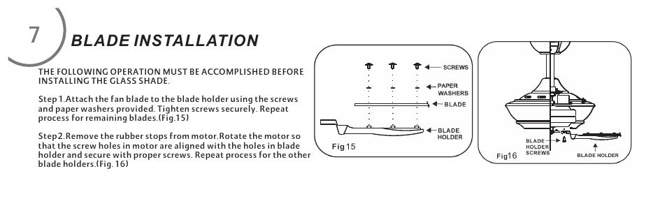 Blade installation | Minka Group F513-ORB User Manual | Page 16 / 24