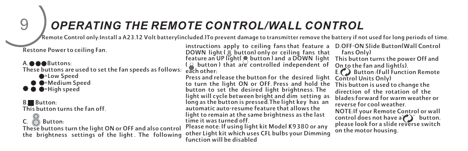 Operating the remote control/wall control | Minka Group F513-ORB User Manual | Page 18 / 24