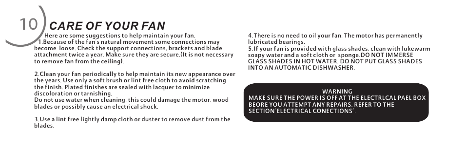 Care of your fan | Minka Group F513-ORB User Manual | Page 20 / 24