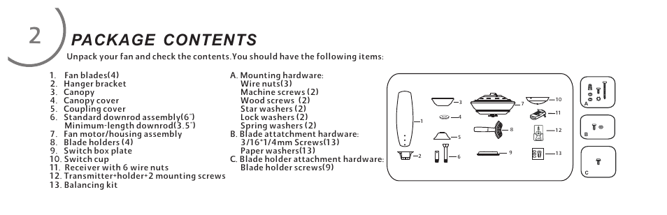 Package contents | Minka Group F513-ORB User Manual | Page 8 / 24