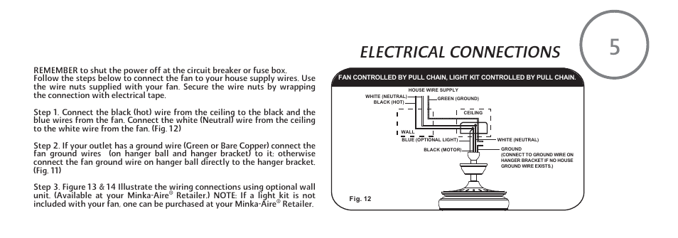 P12-e, Electrical connections | Minka Group F614-PW User Manual | Page 13 / 23