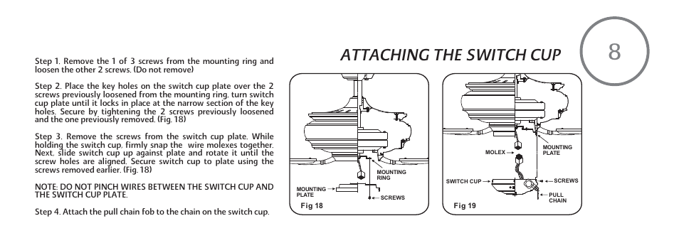 P16-e, Attaching the switch cup | Minka Group F614-PW User Manual | Page 17 / 23