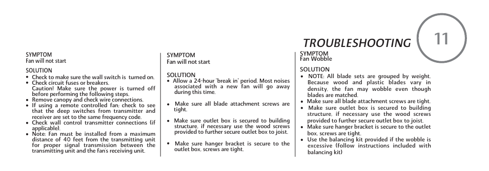 P20-e, Troubleshooting | Minka Group F614-PW User Manual | Page 21 / 23