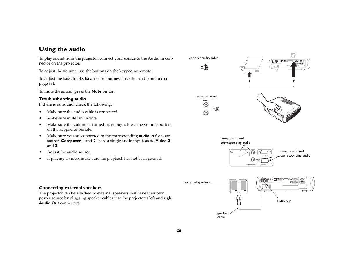 Using the audio | Ask Proxima C410/C420 User Manual | Page 28 / 50