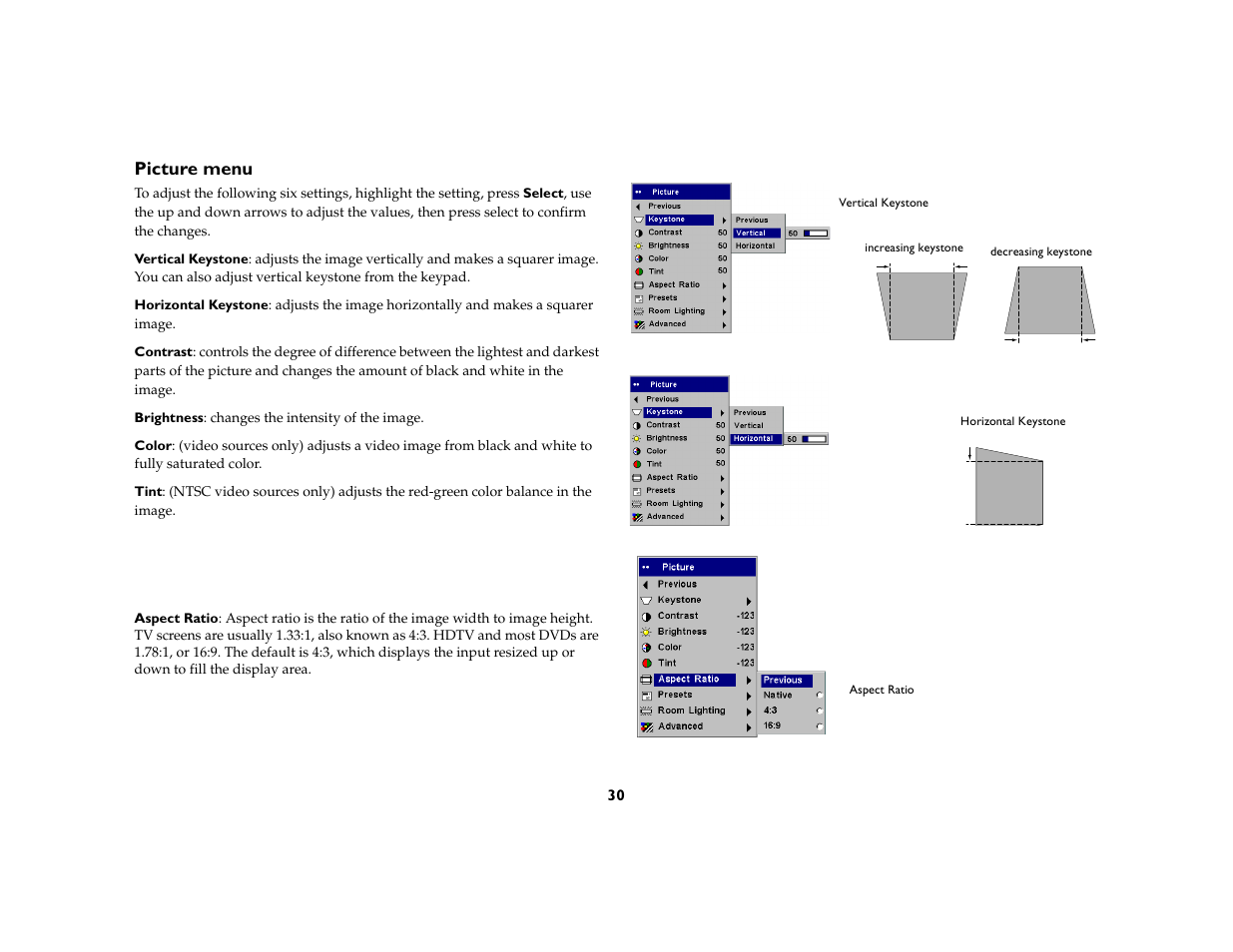 Picture menu | Ask Proxima C410/C420 User Manual | Page 32 / 50