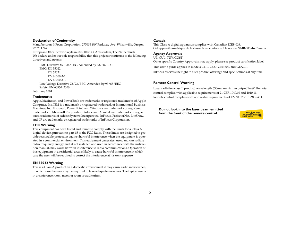 Ask Proxima C410/C420 User Manual | Page 4 / 50