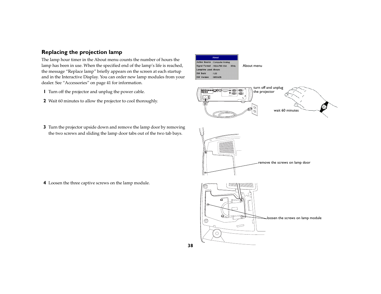 Replacing the projection lamp | Ask Proxima C410/C420 User Manual | Page 40 / 50