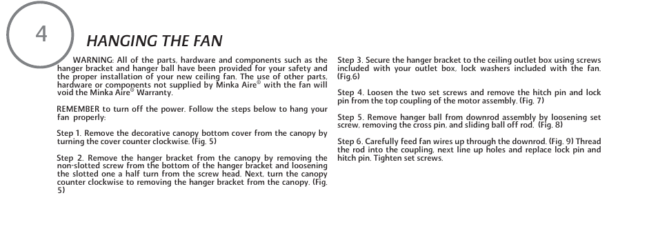 Hanging the fan | Minka Group F823-SL User Manual | Page 10 / 24