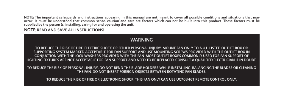 Warning | Minka Group F823-SL User Manual | Page 7 / 24