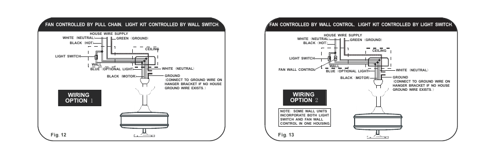 页 13, Wiring option 1, Wiring option 2 | Minka Group F695-CC User Manual | Page 13 / 23