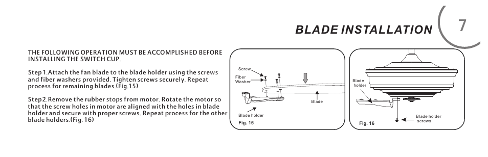 页 15, Blade installation | Minka Group F695-CC User Manual | Page 15 / 23