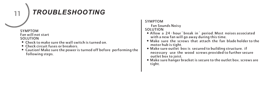 页 20, 11 troubleshooting | Minka Group F695-CC User Manual | Page 20 / 23