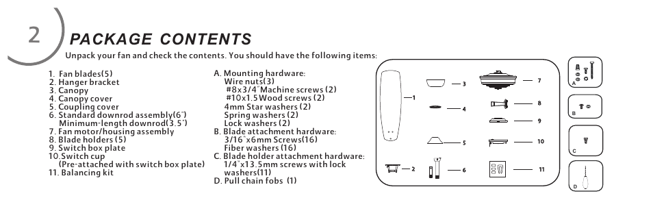 Package contents | Minka Group F695-CC User Manual | Page 8 / 23